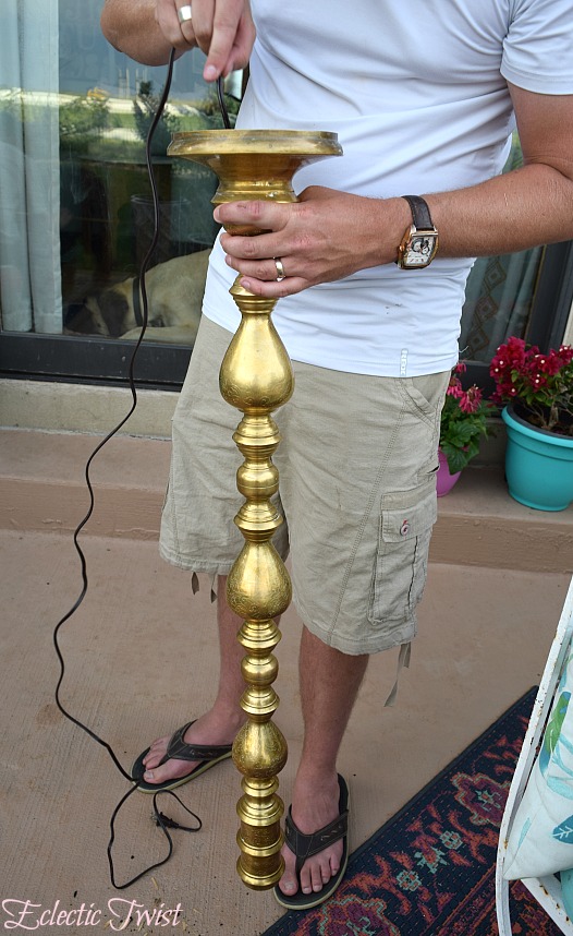$25 diy custom brass floor lamp, home, decor, interior design, custom, lamp, brass candleholder